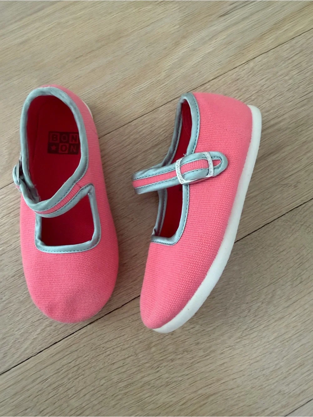 Bonton Coral Pink Mary Jane Shoes with Silver Trim